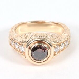 14K Yellow Gold Bezel Set Cognac & White Diamond Ring